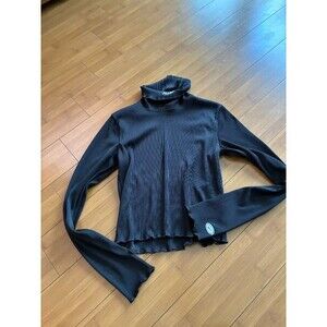 Nike Women's Black Ribbed Knit Long Sleeve Turtle Neck Crop Sweater Tops Size S